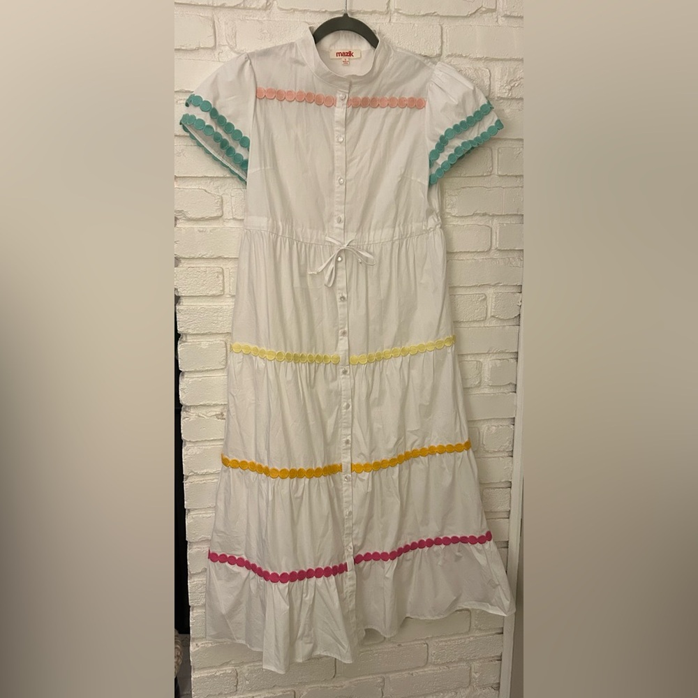 Mazik White/Colorful Button Up Maxi w/ Tie